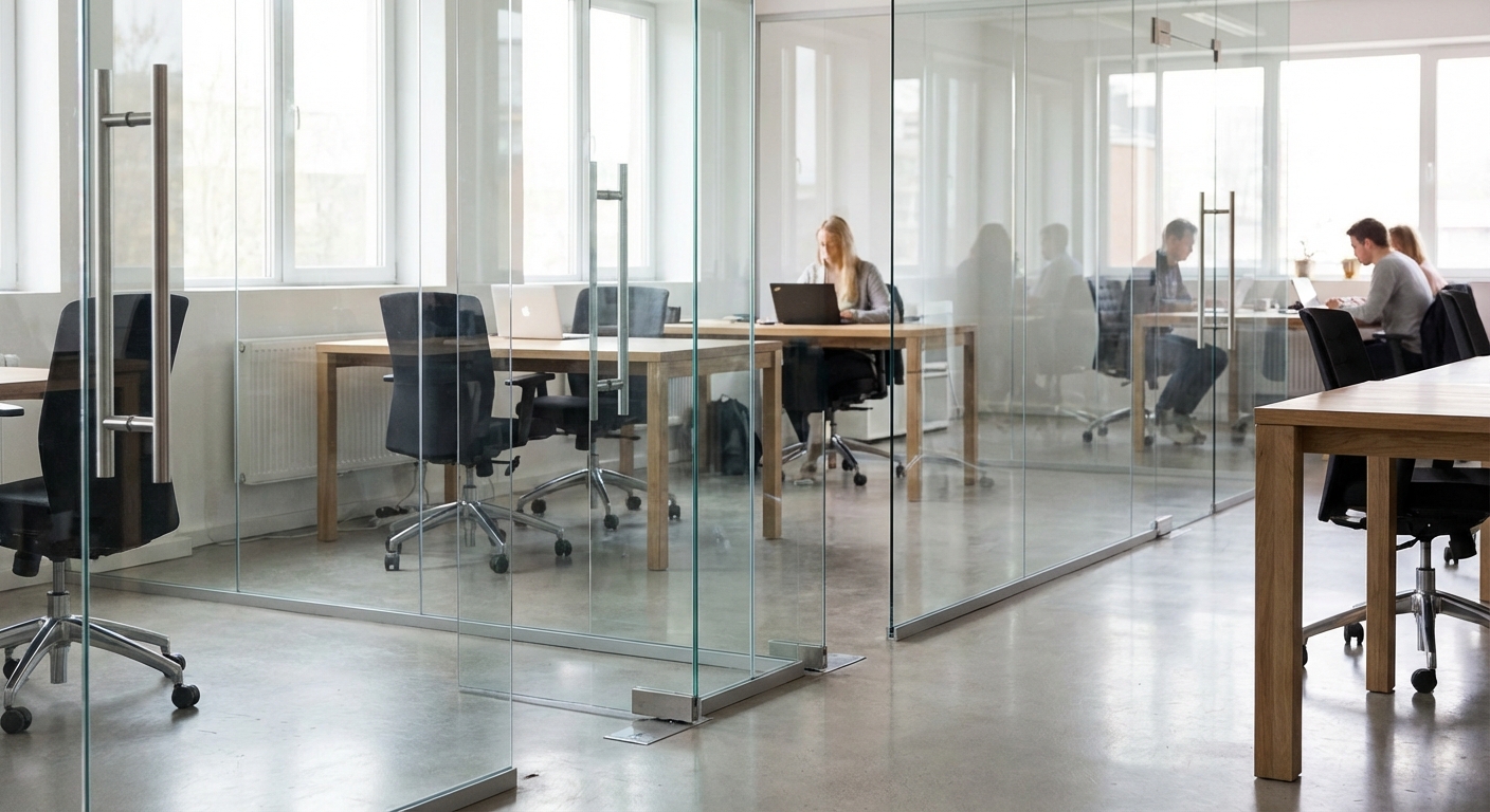 Modern office interior with glass partitions