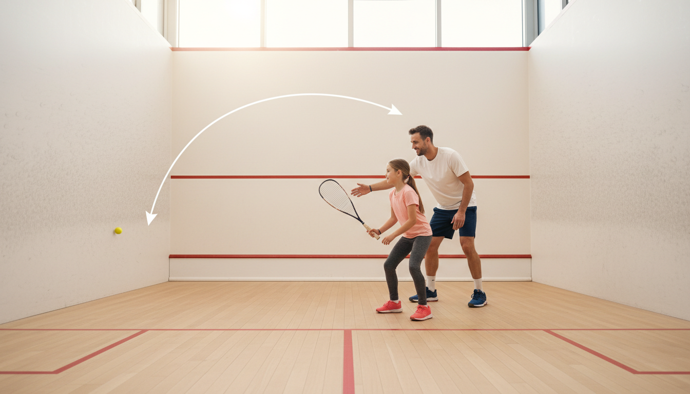 Coach teaching a young player the defensive lob