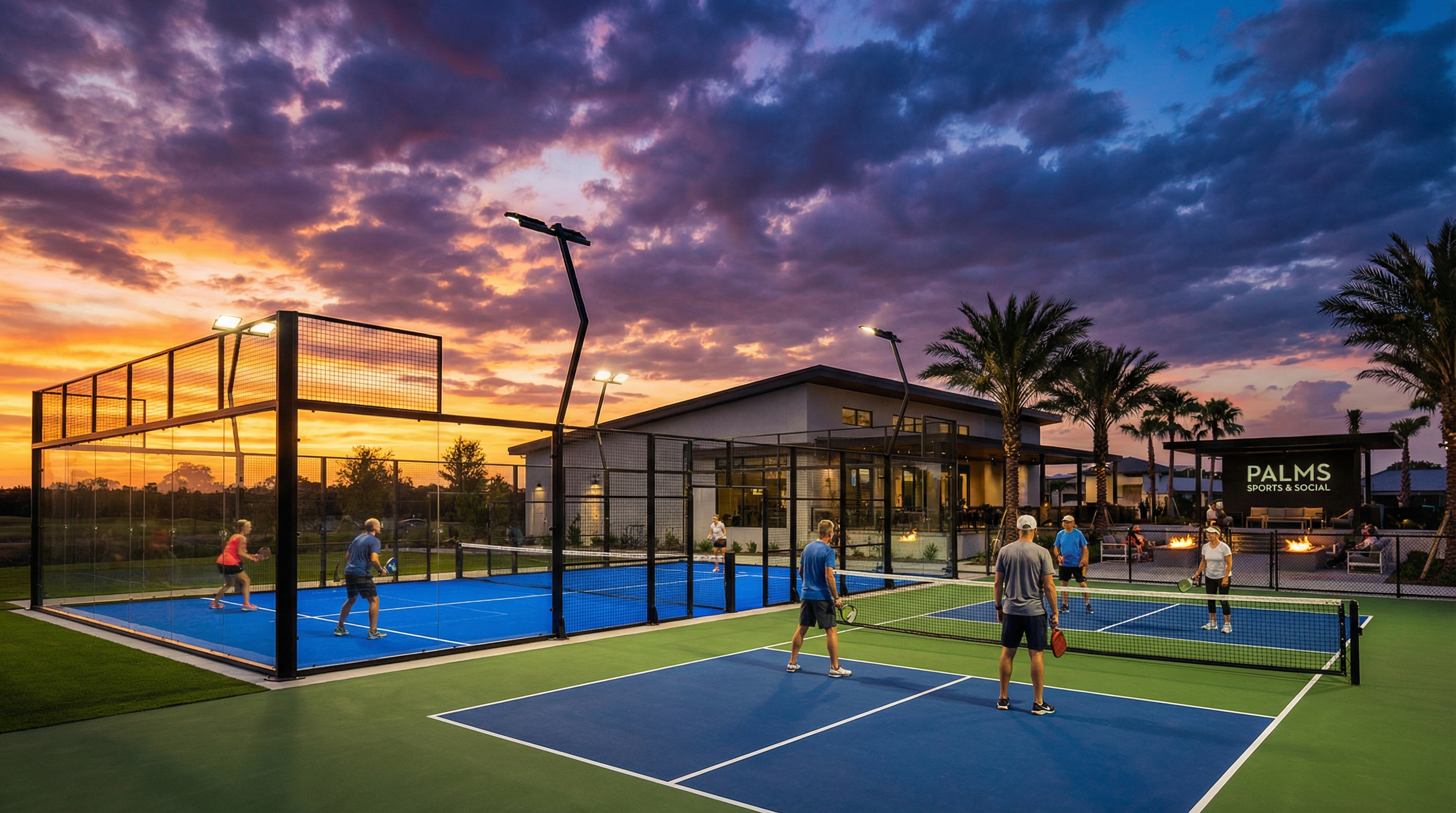 luxury sports courts sunset