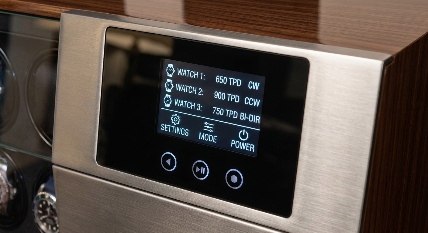 An LCD control panel for a 6 watch winder box