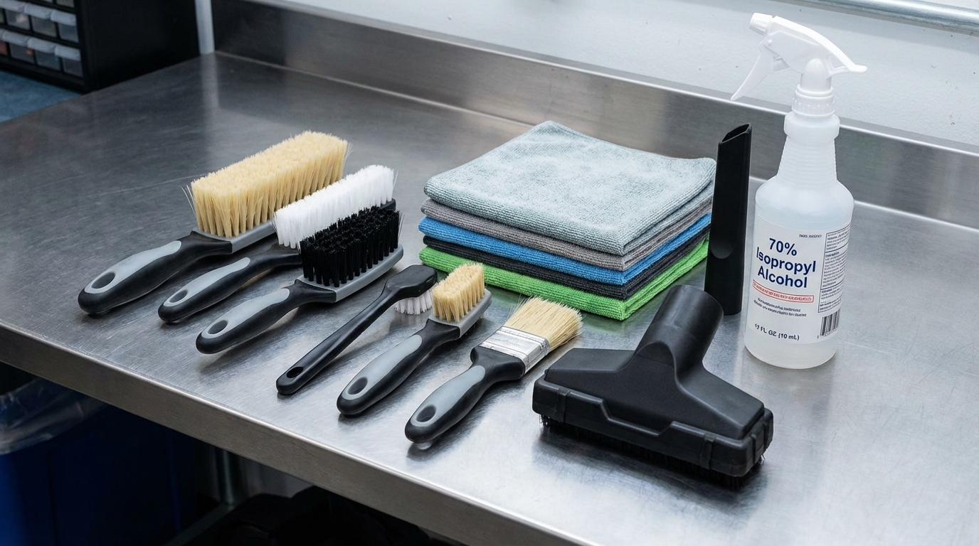 Food-grade solvents and brushes used for daily cleaning of Newidea Pack equipment
