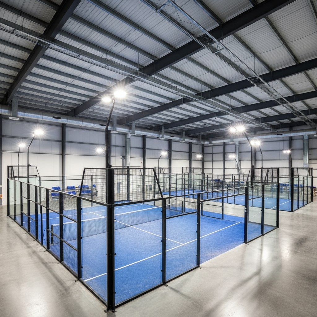 indoor padel facility wide shot