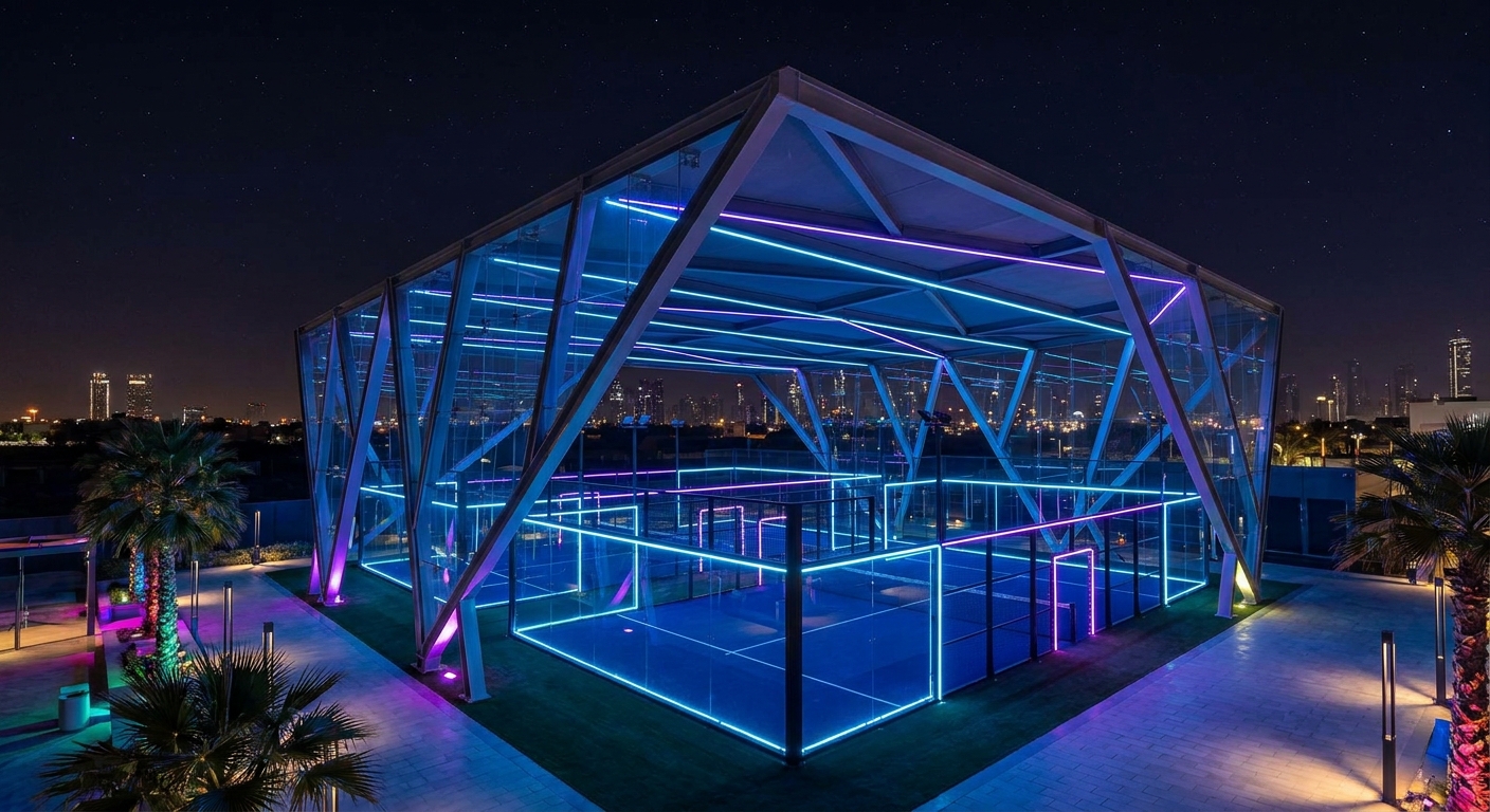 futuristic padel court night led