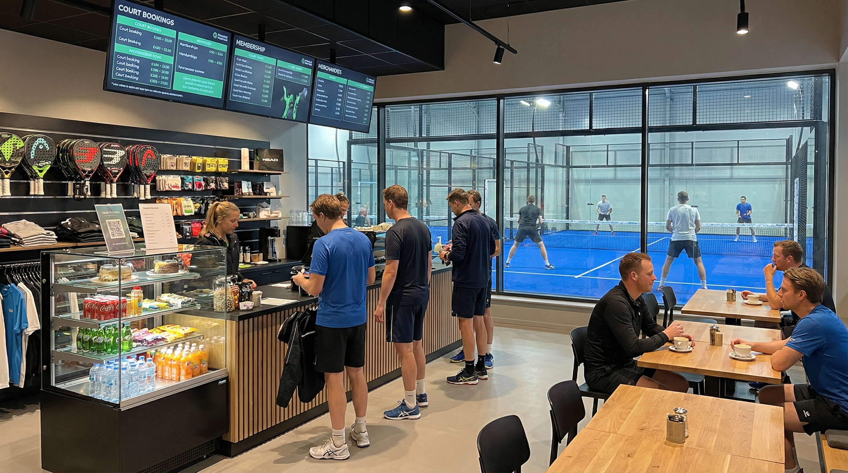 padel club proshop cafe interior