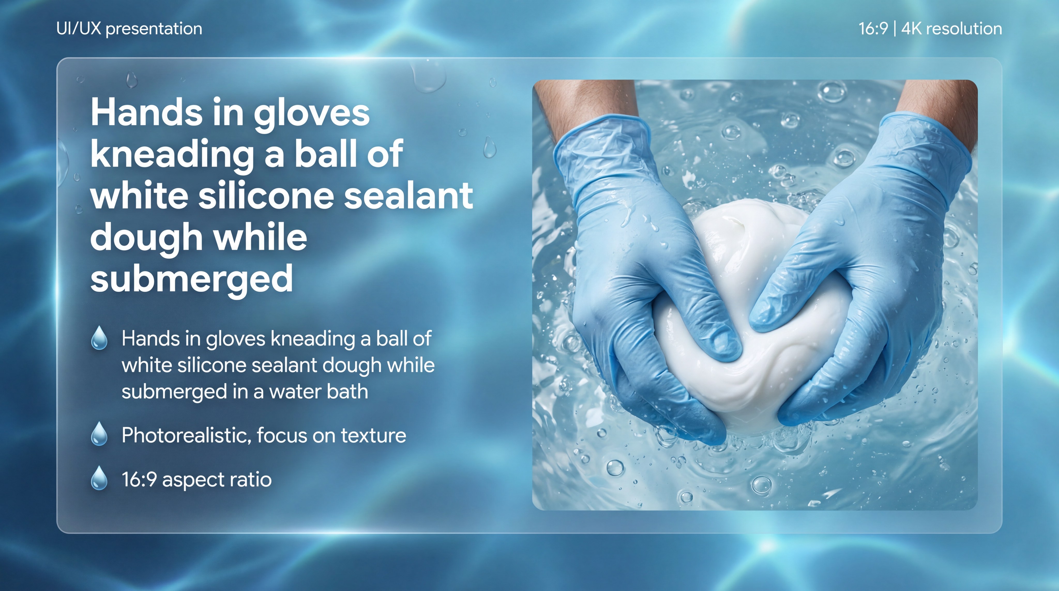 Hands in gloves kneading a ball of white silicone sealant dough