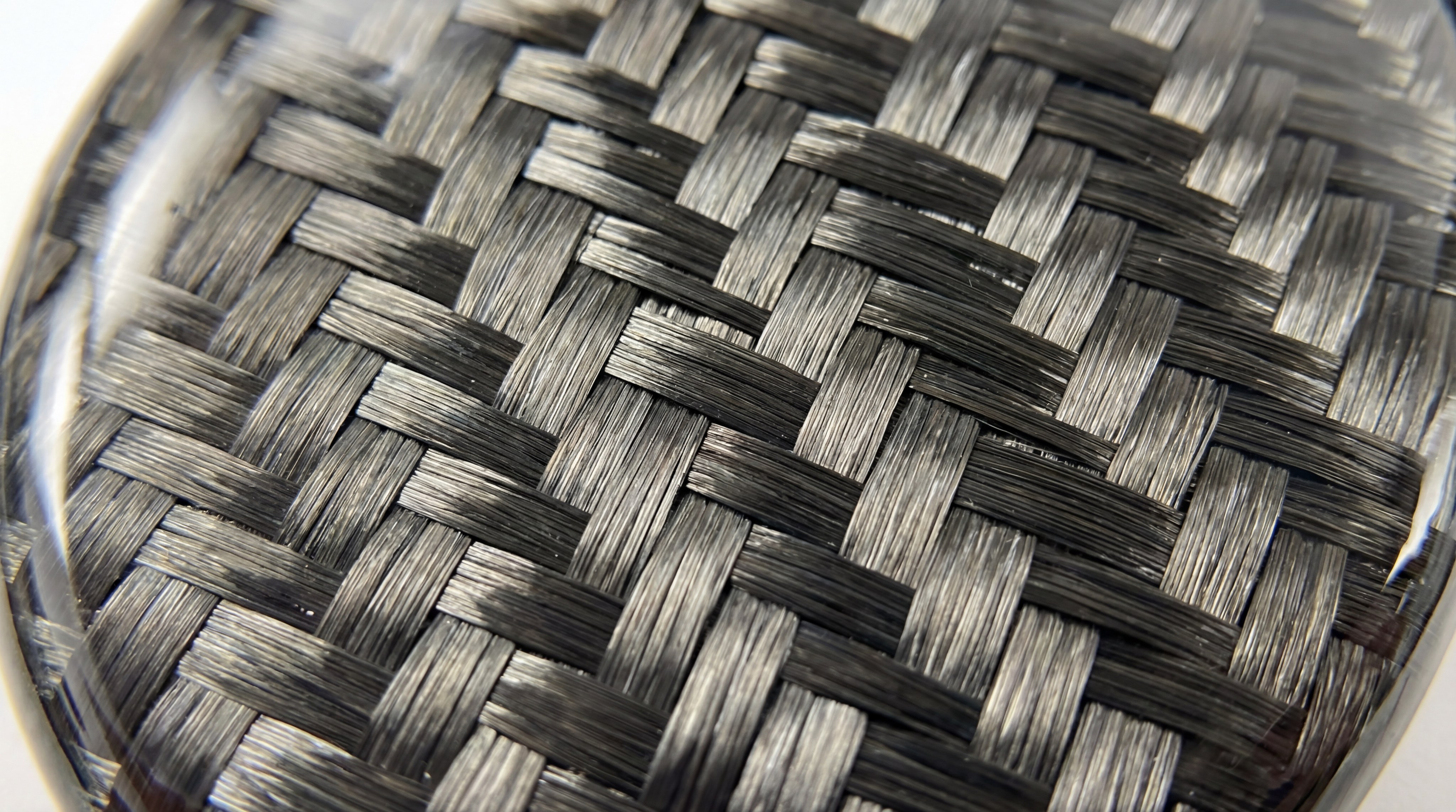 A macro photorealistic image of a 24K carbon fiber weave, showing the extreme density of the fibers and the reflective quality of the resin finish.