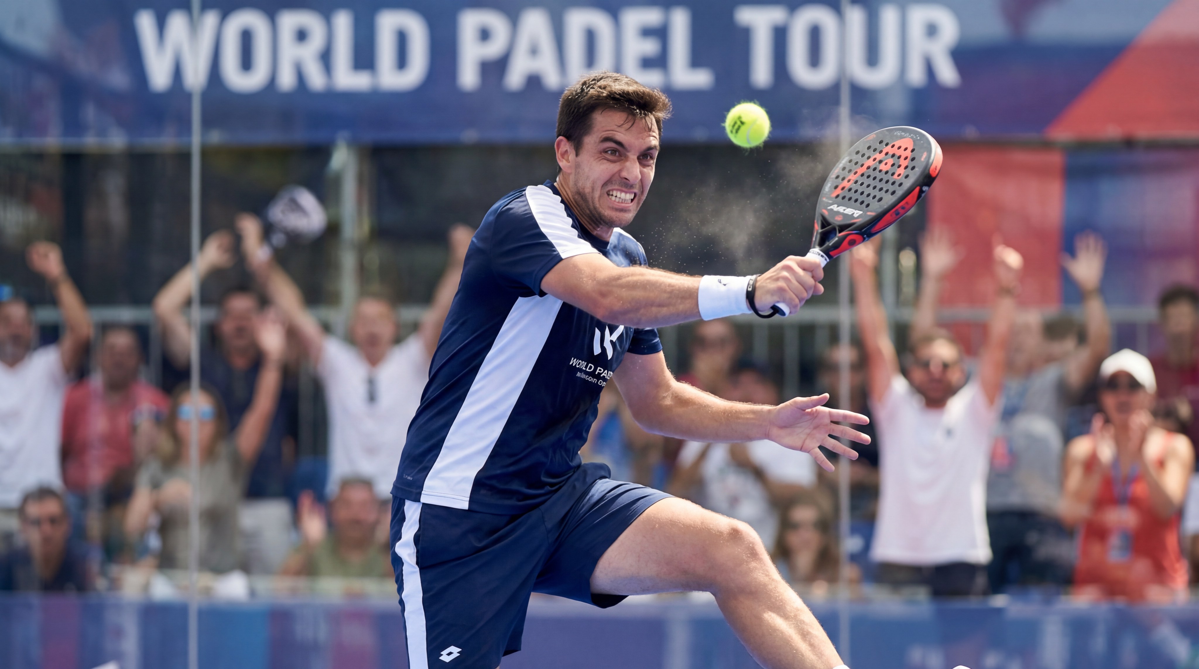 padel player smash action shot