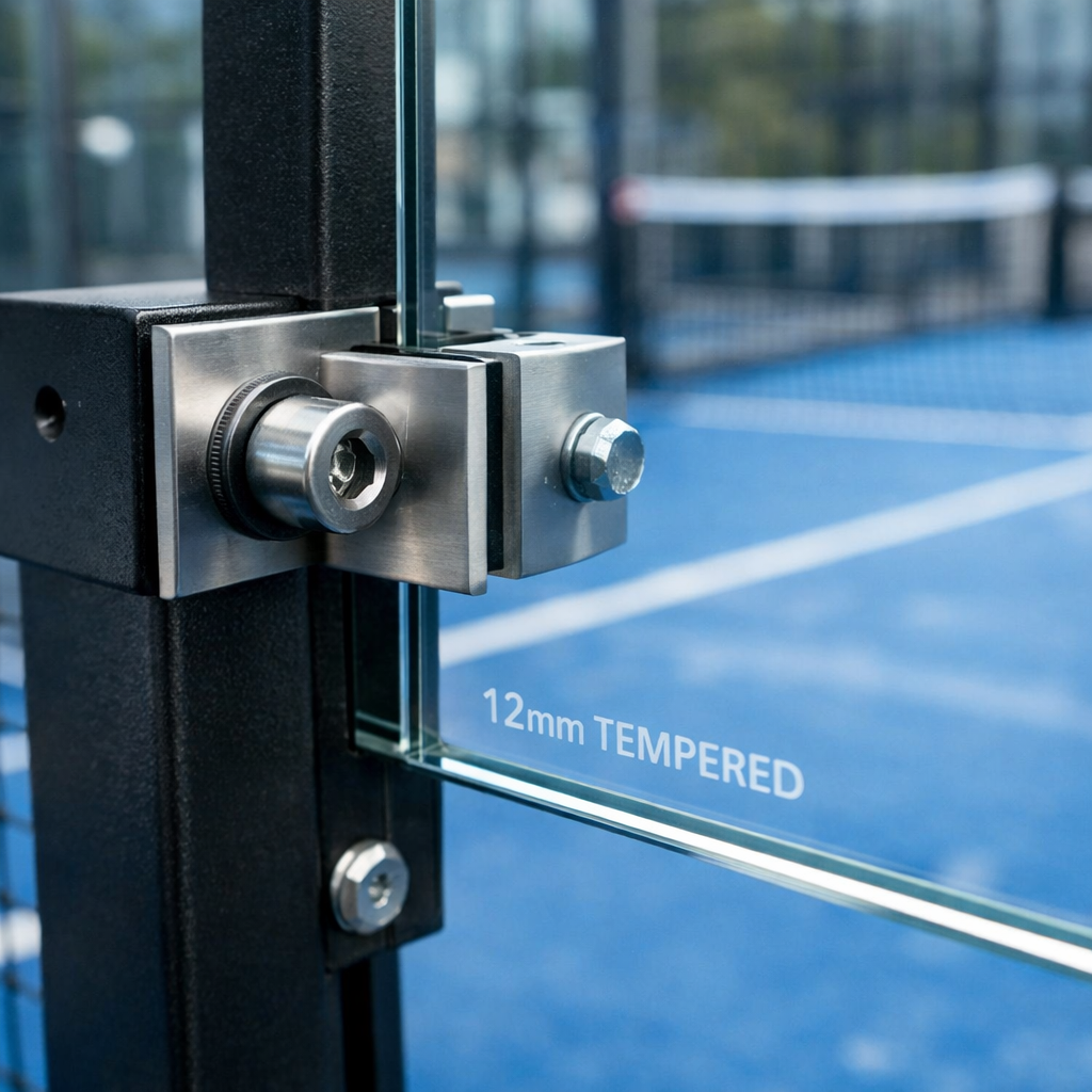 Padel Court Glass Installation and Clamps