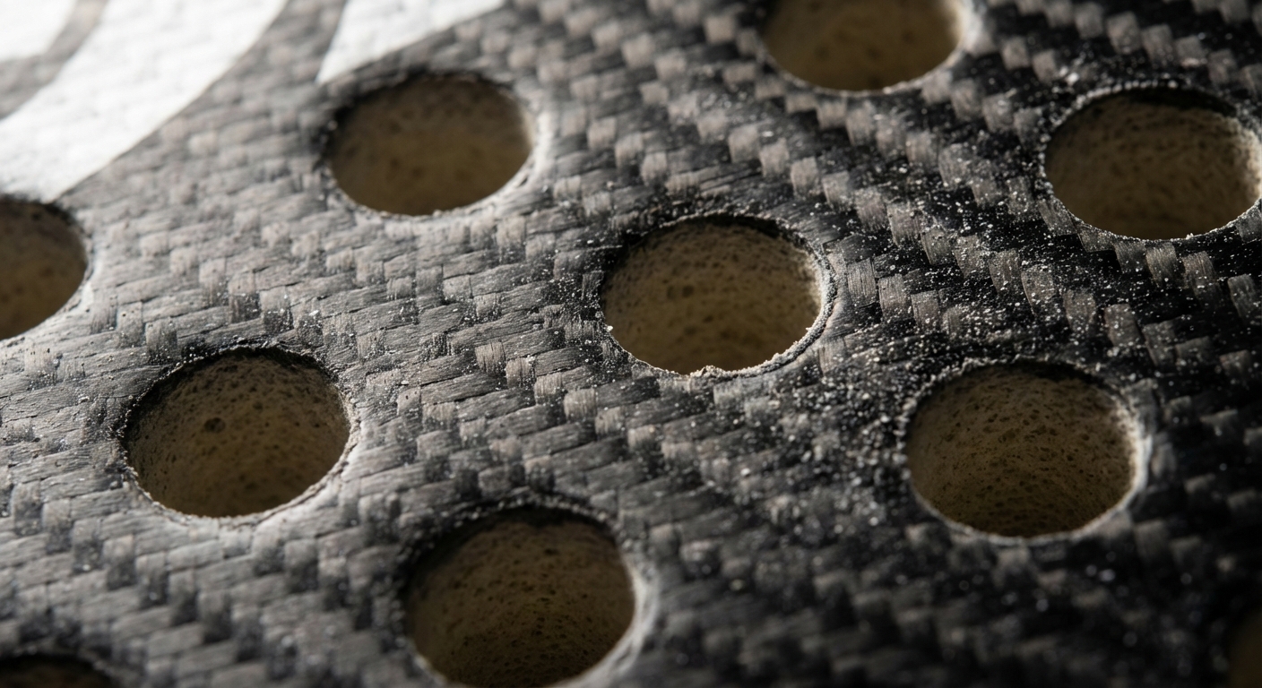 Macro view of a carbon fiber padel paddle with perforated holes