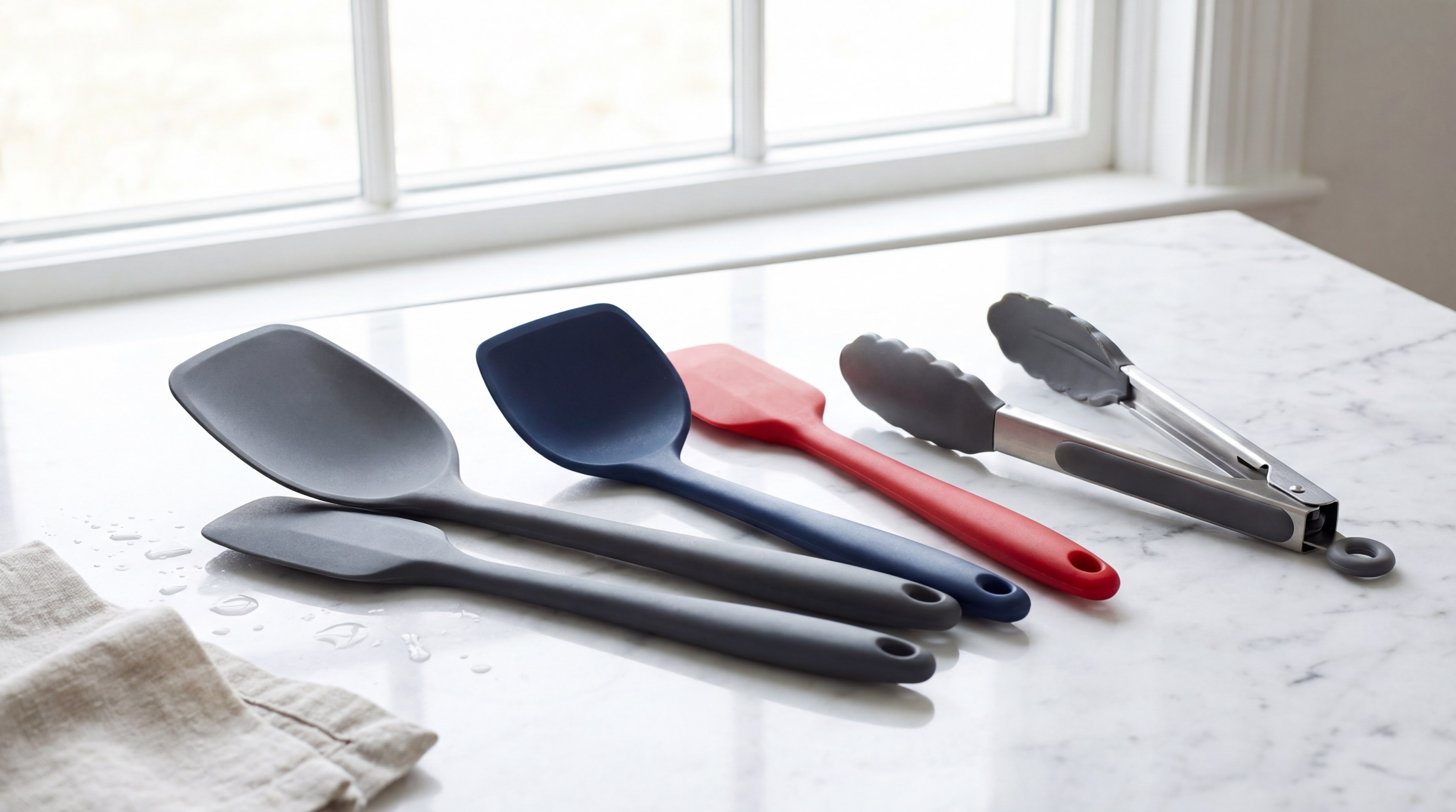 silicone kitchen utensils marble counter