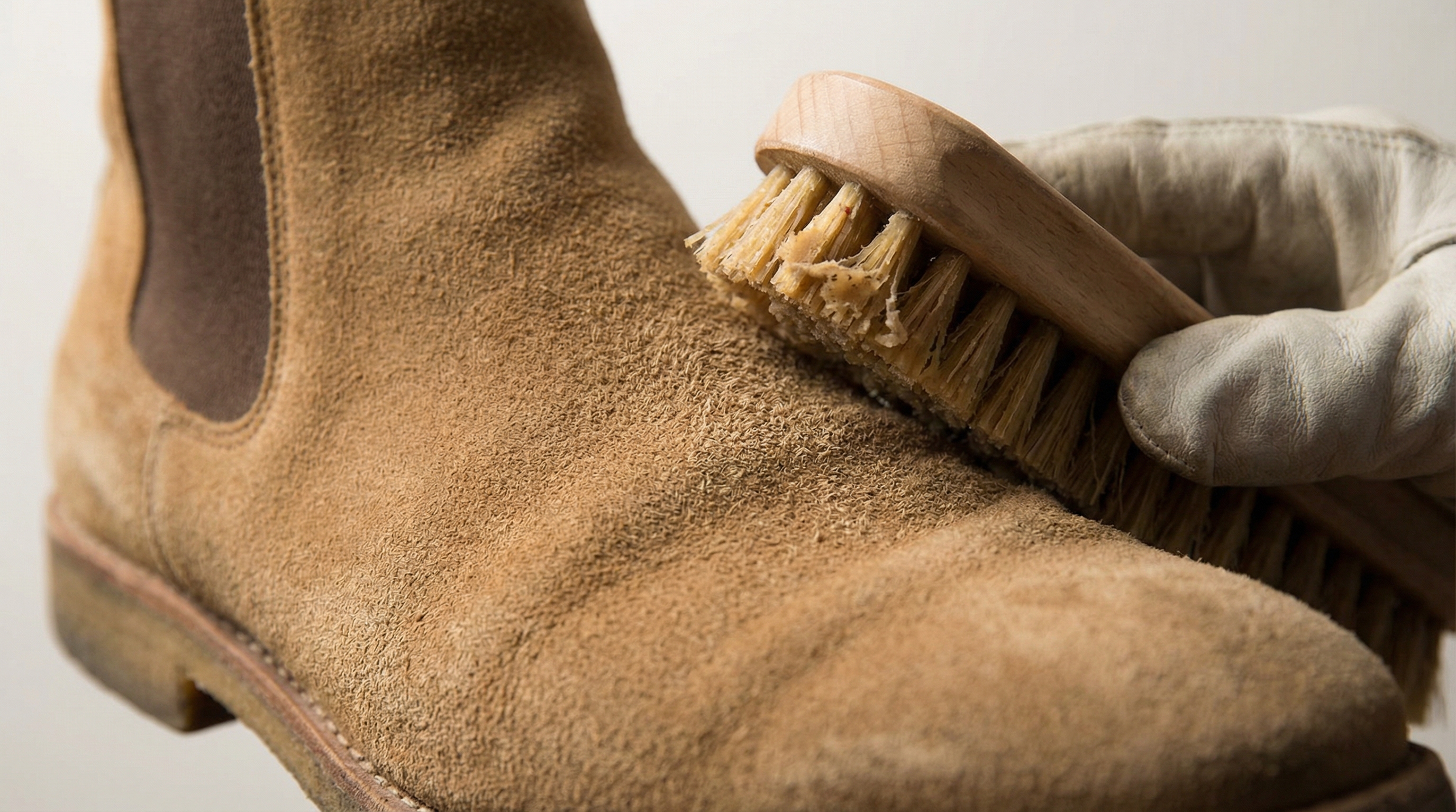 Suede boot cleaning demonstration
