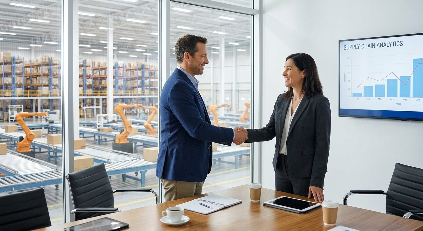 Professional B2B Meeting Between E-commerce Entrepreneur and Supplier