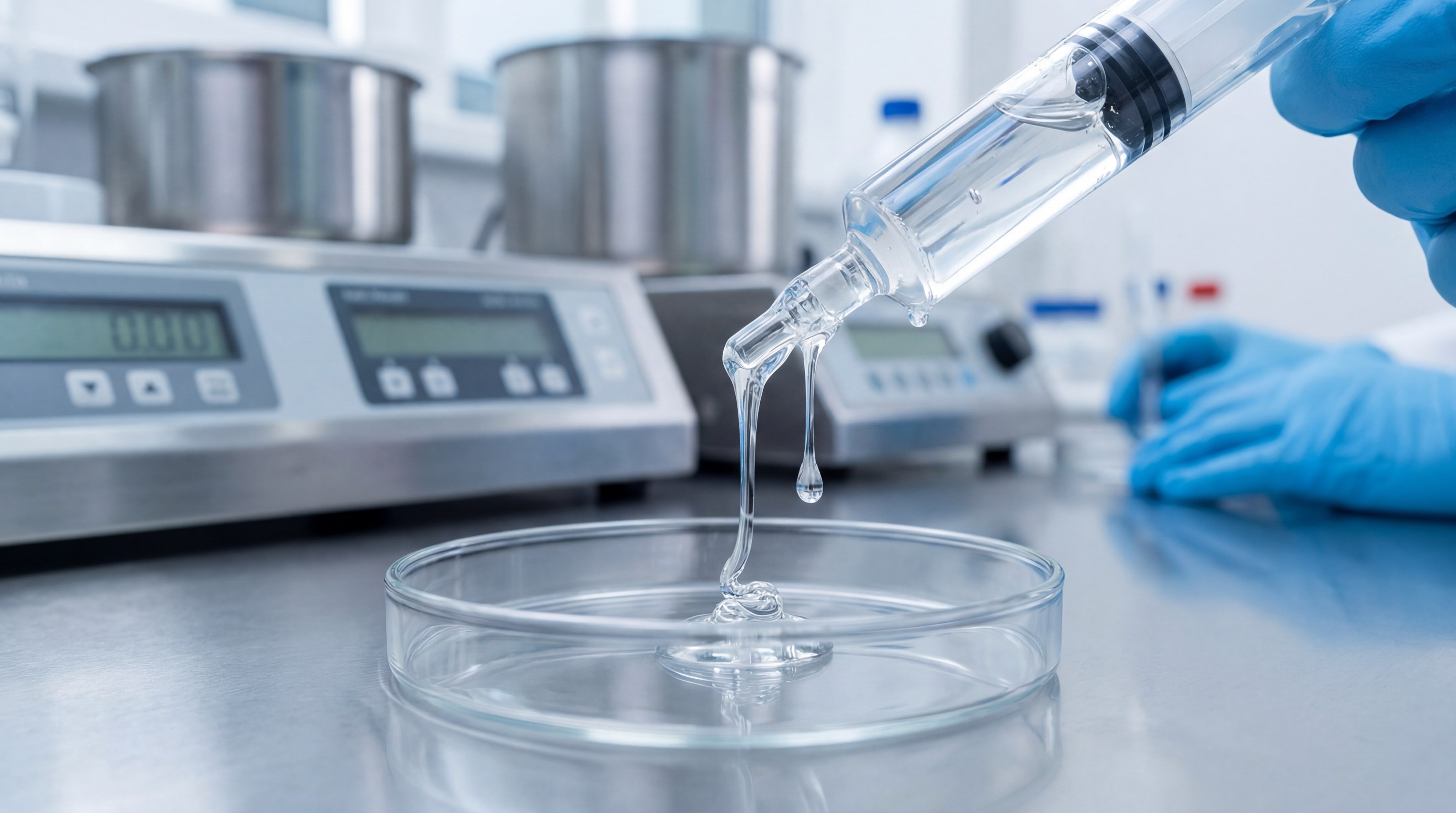 Laboratory technician handling liquid silicone rubber components