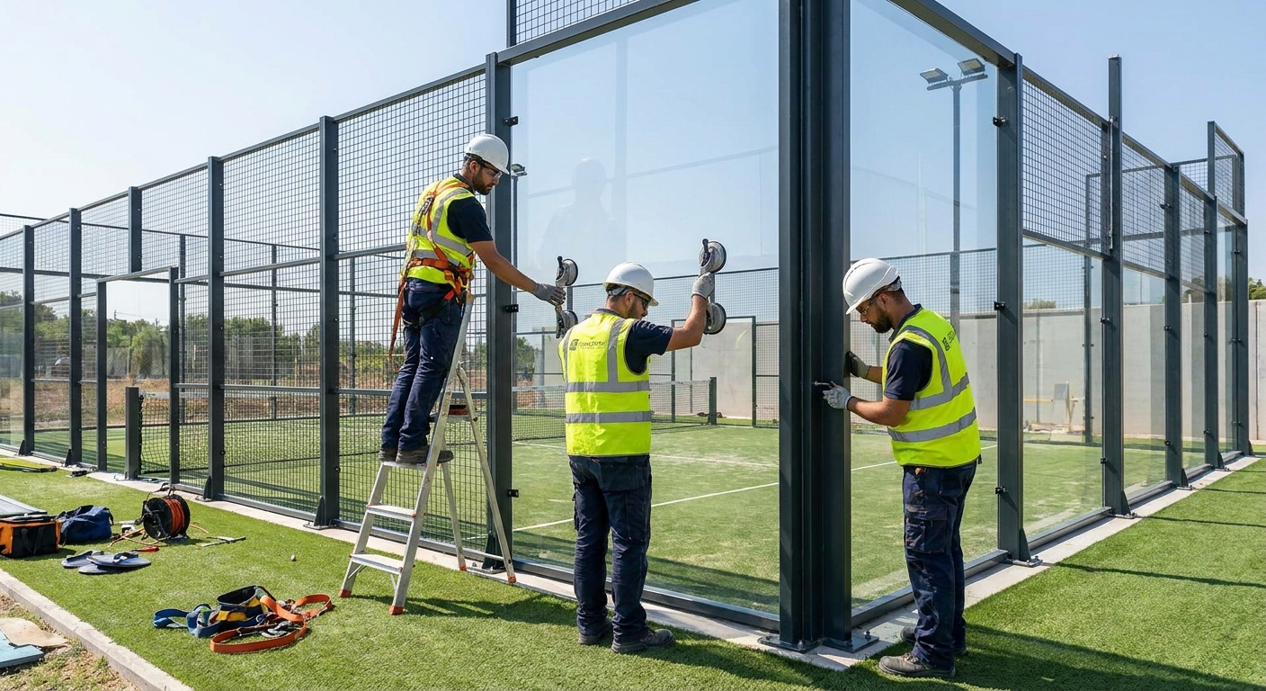 padel court glass installation