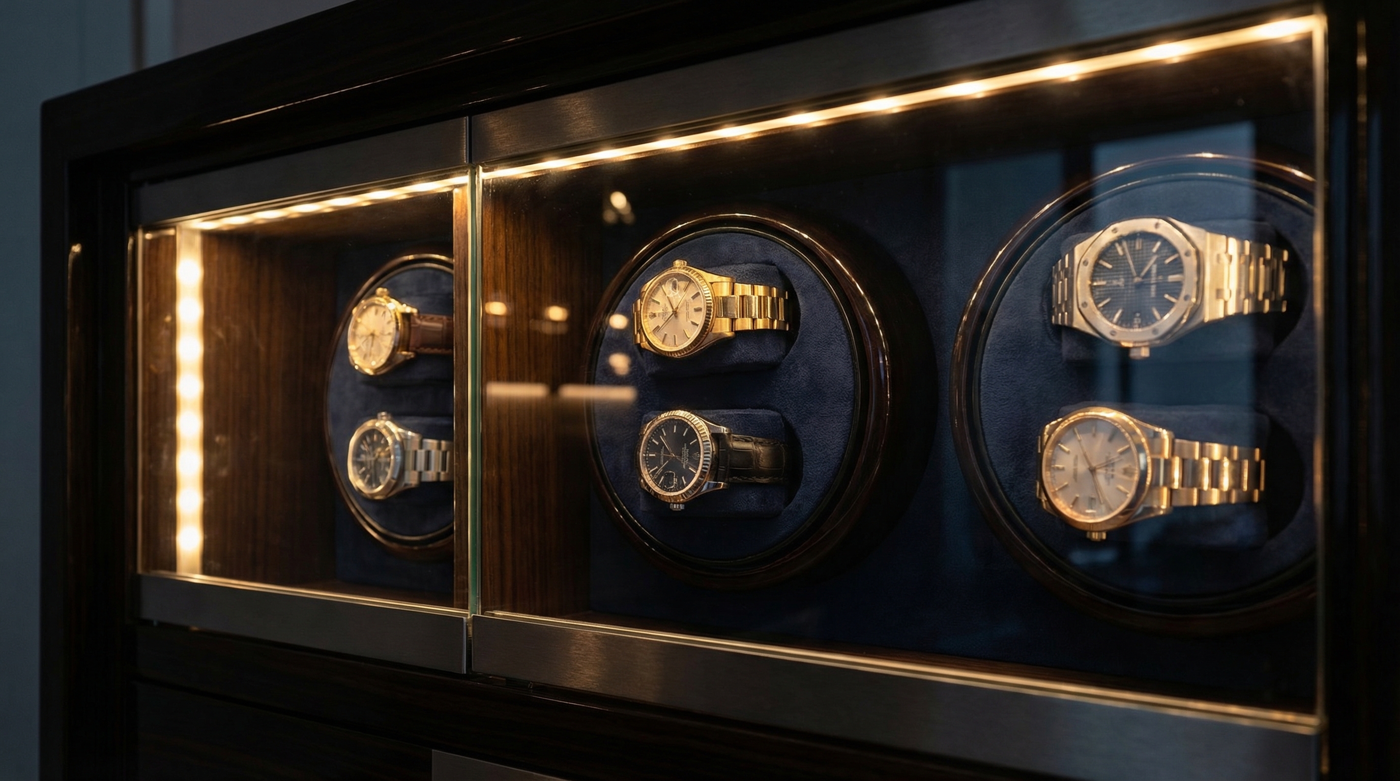 Interior of a safe at night illuminated by soft white integrated LED lights