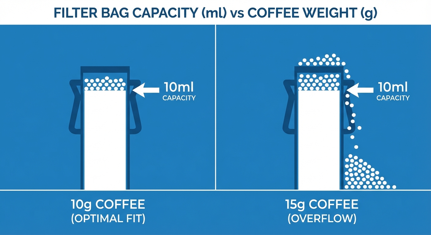 Comparison chart showing filter bag capacity vs coffee weight