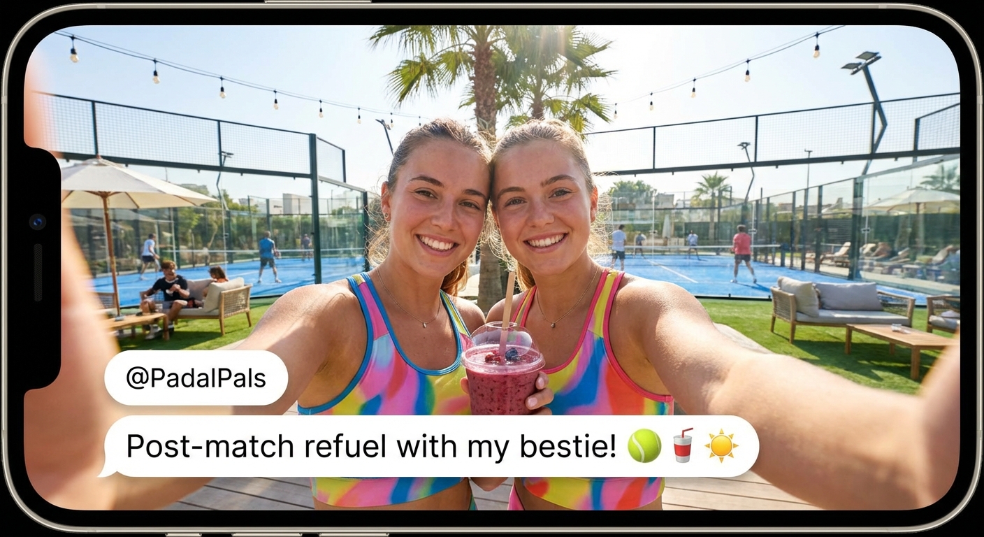 friends smoothie padel selfie