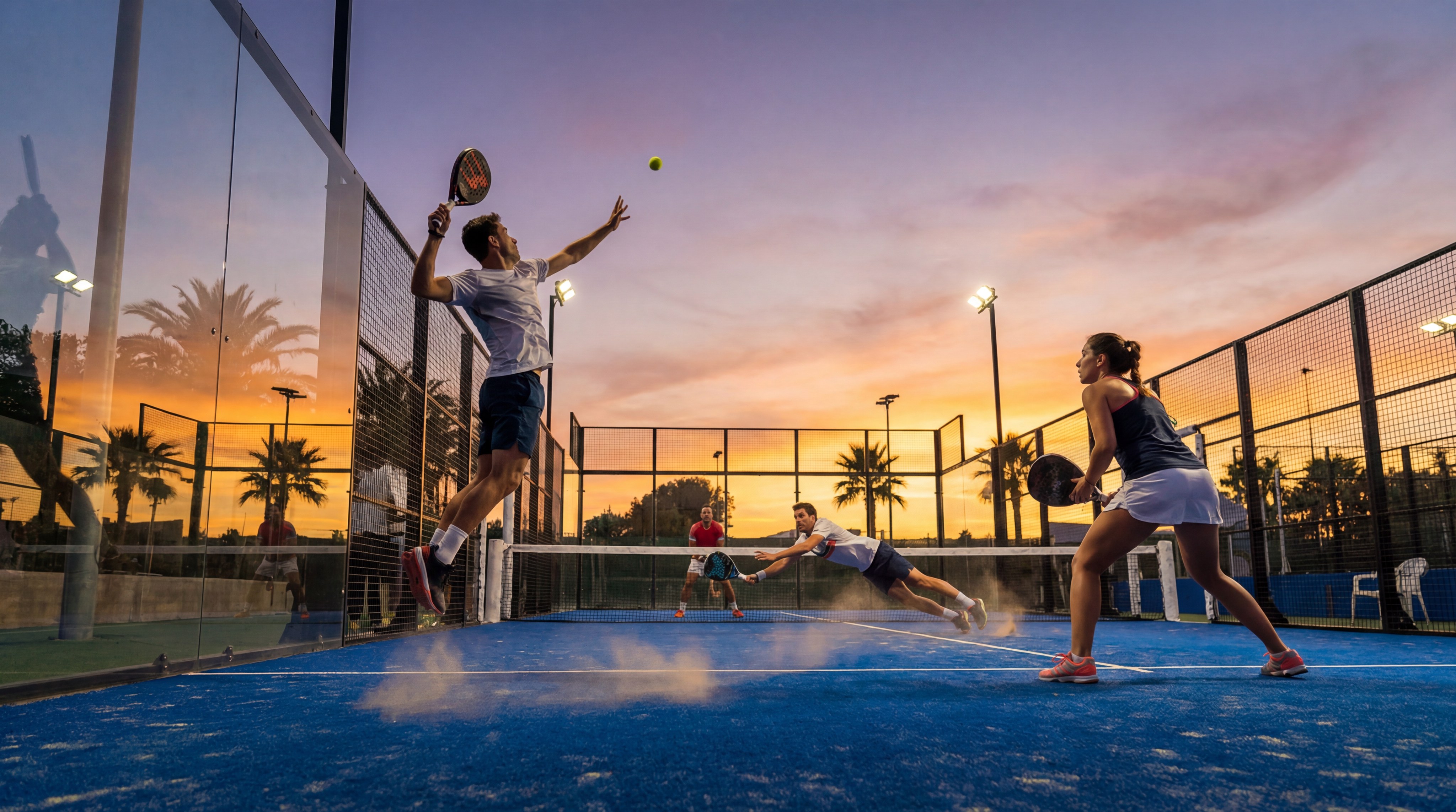 padel doubles sunset action