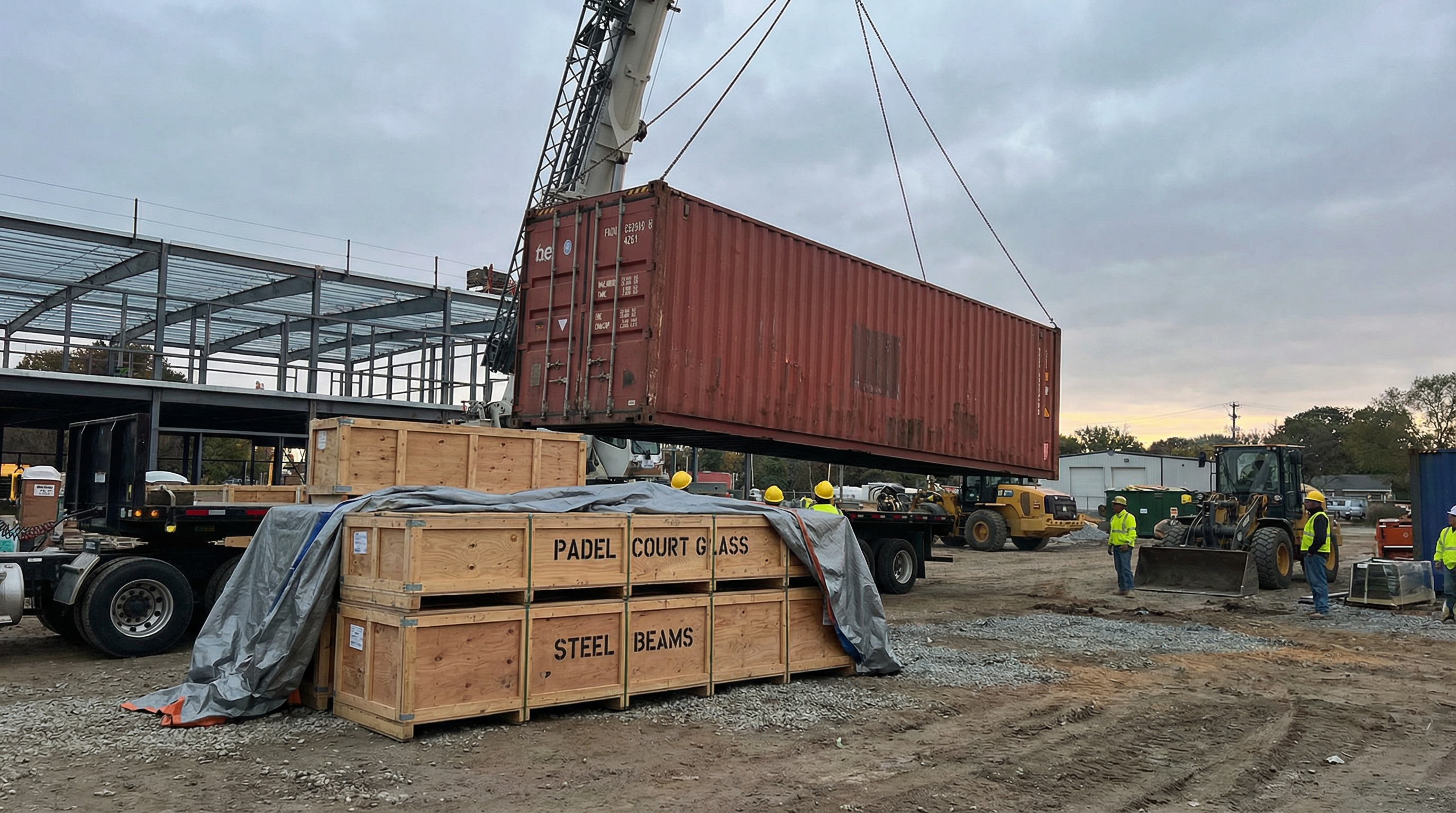 shipping container unloading padel court