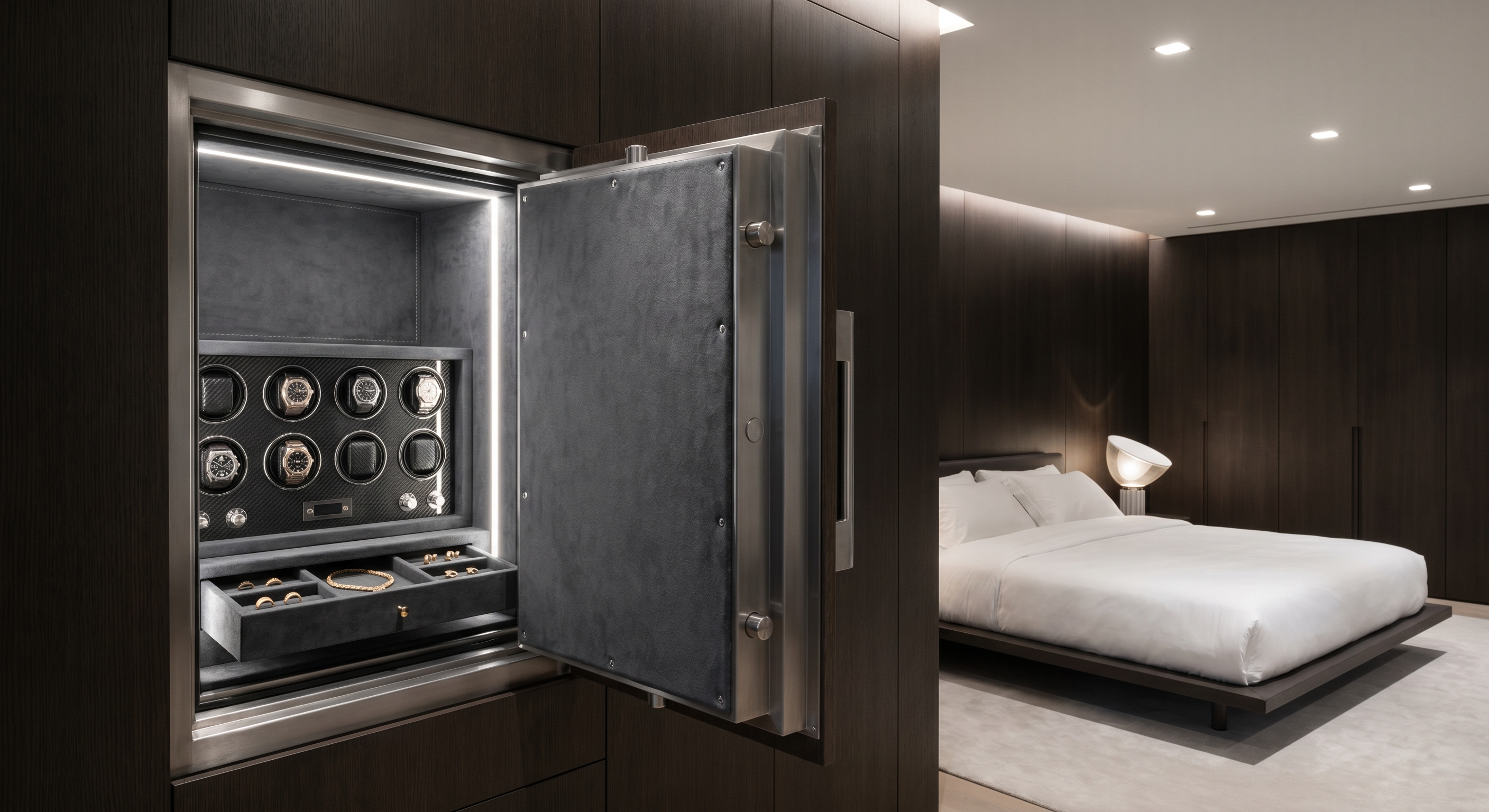Customized Luxury Safe with Premium Interior Details in Modern Bedroom