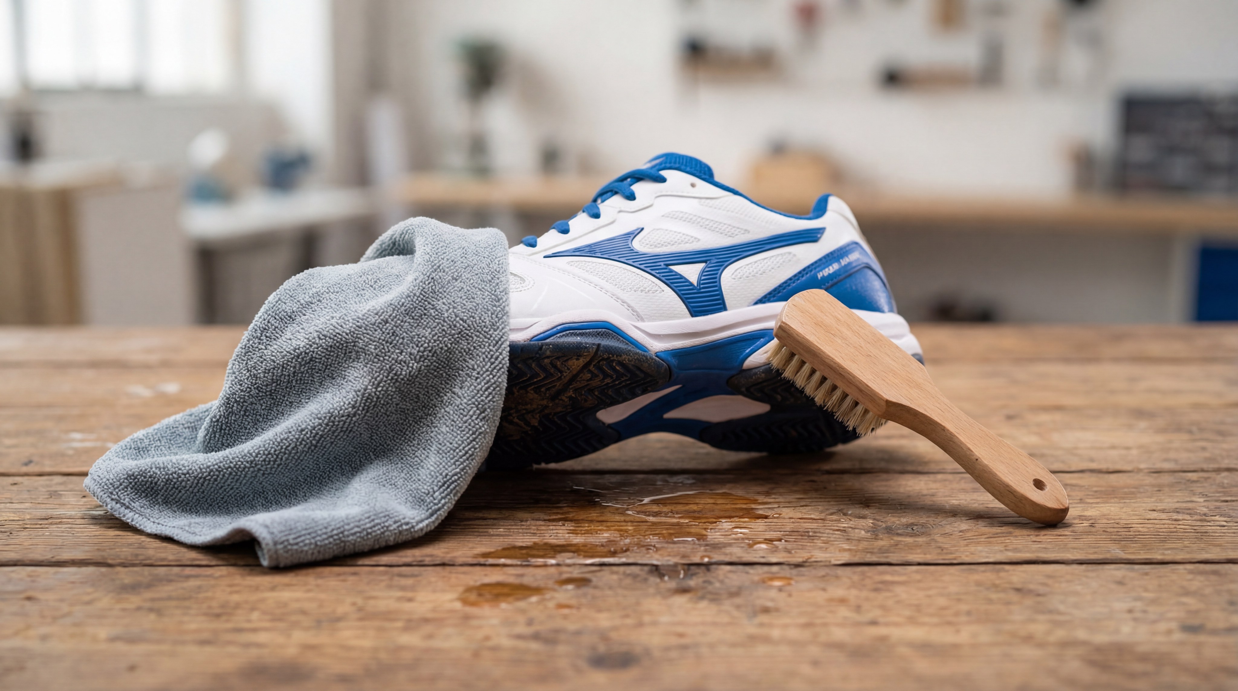 Cleaning a pair of padel shoes with a soft brush