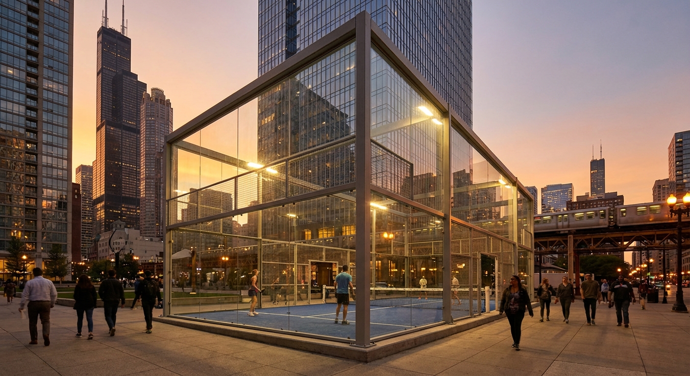 modern padel court chicago sunset