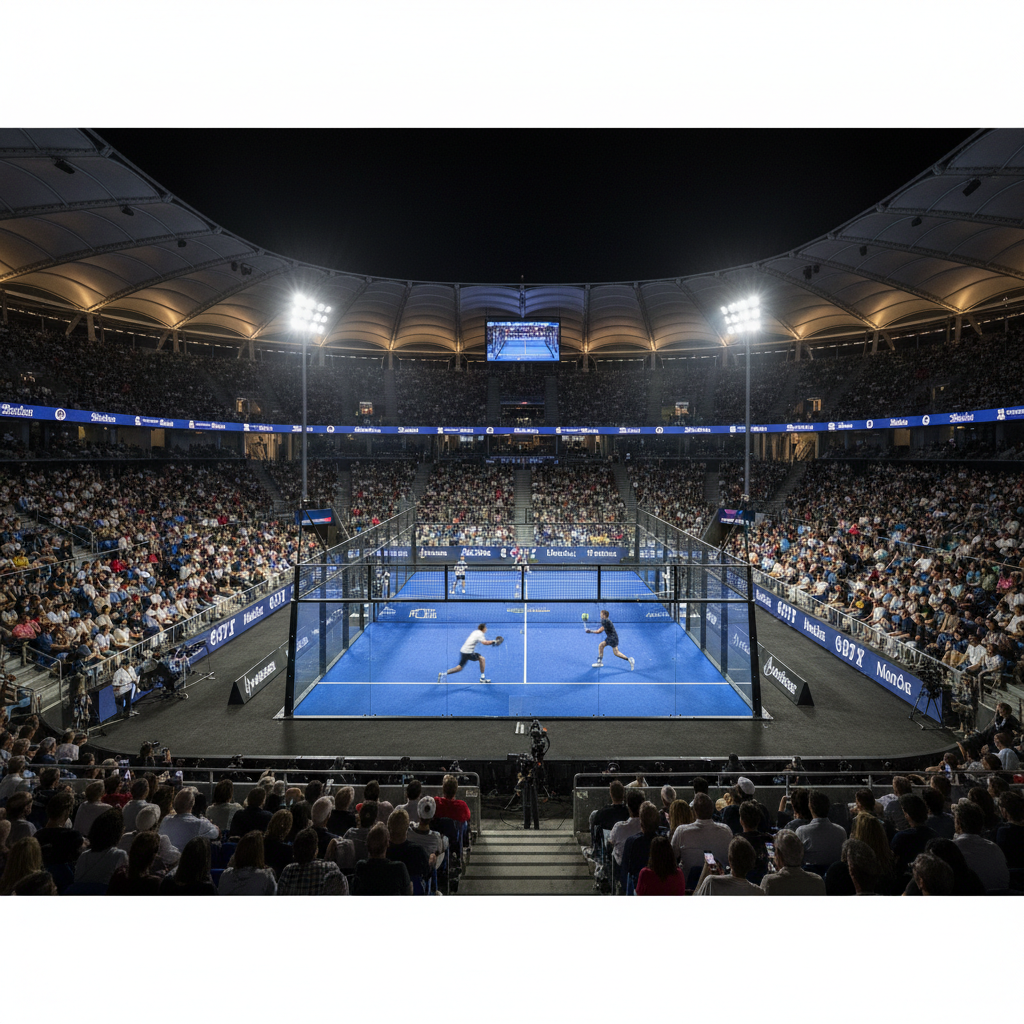 Padel championship stadium match with spectators