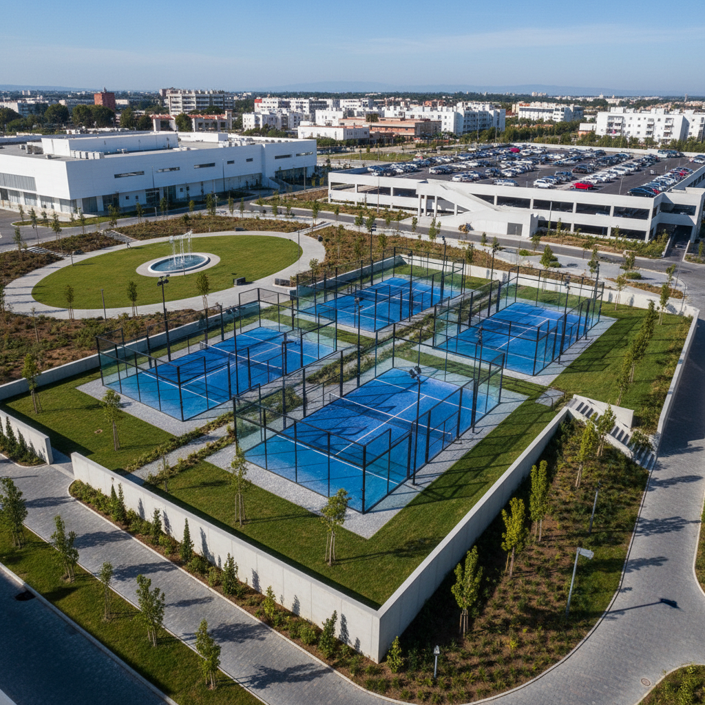 modern sports complex aerial view