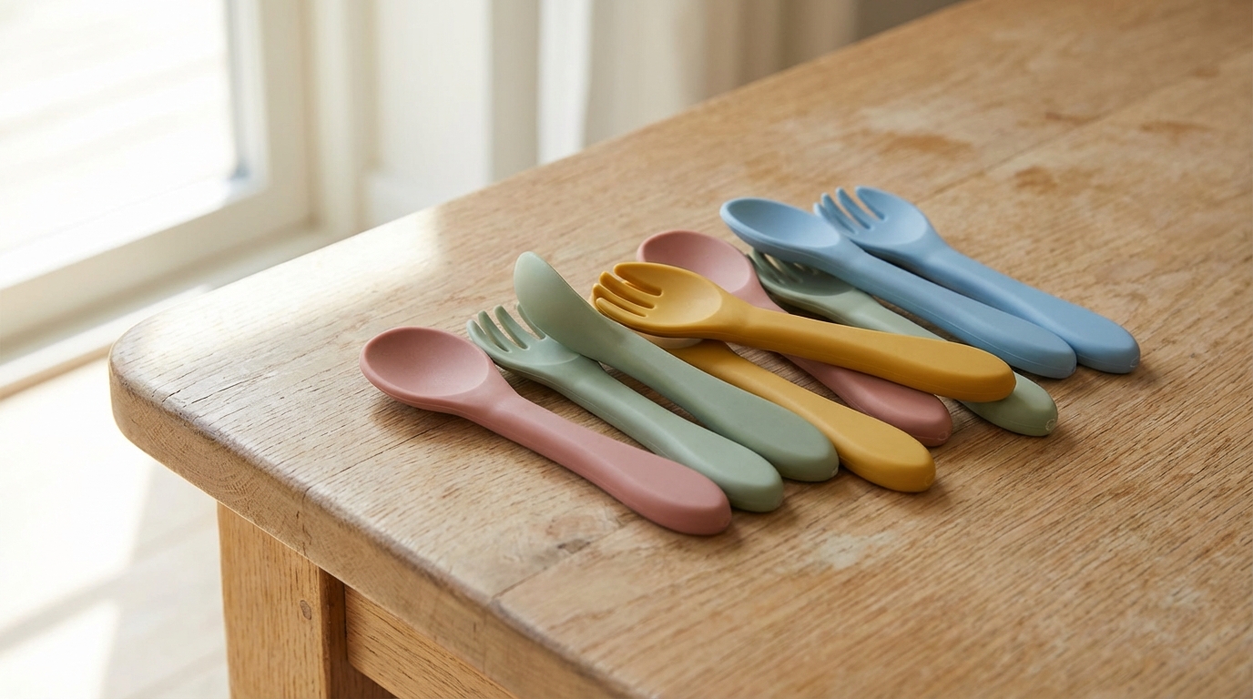 Colorful silicone baby utensils