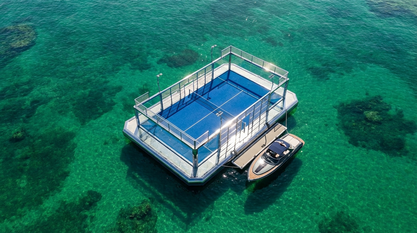 floating padel court drone view