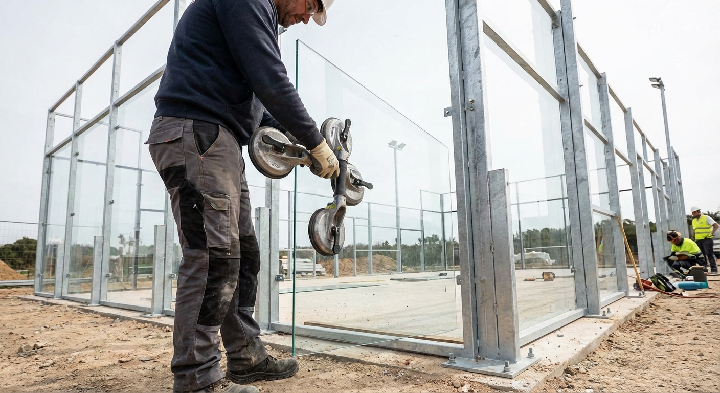 Photorealistic Construction of Tempered Glass Padel Court Installation