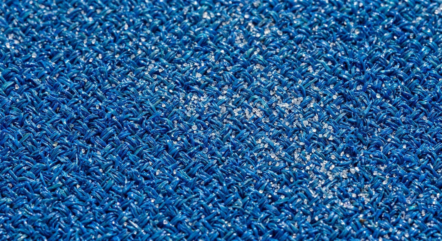 Blue padel court turf closeup