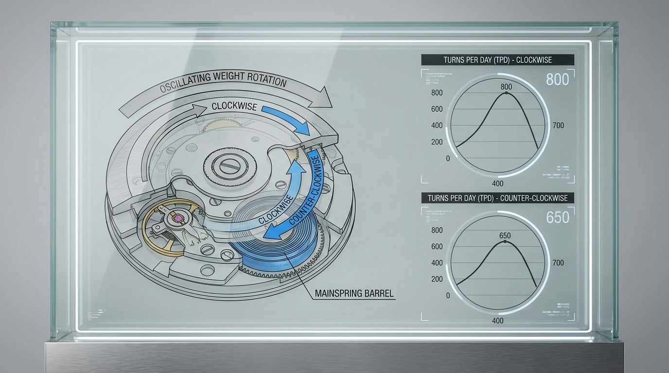 Automatic Watch Winding Physics Technical Infographic