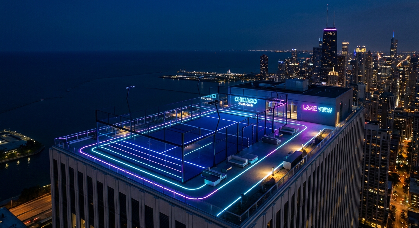 futuristic rooftop padel court chicago