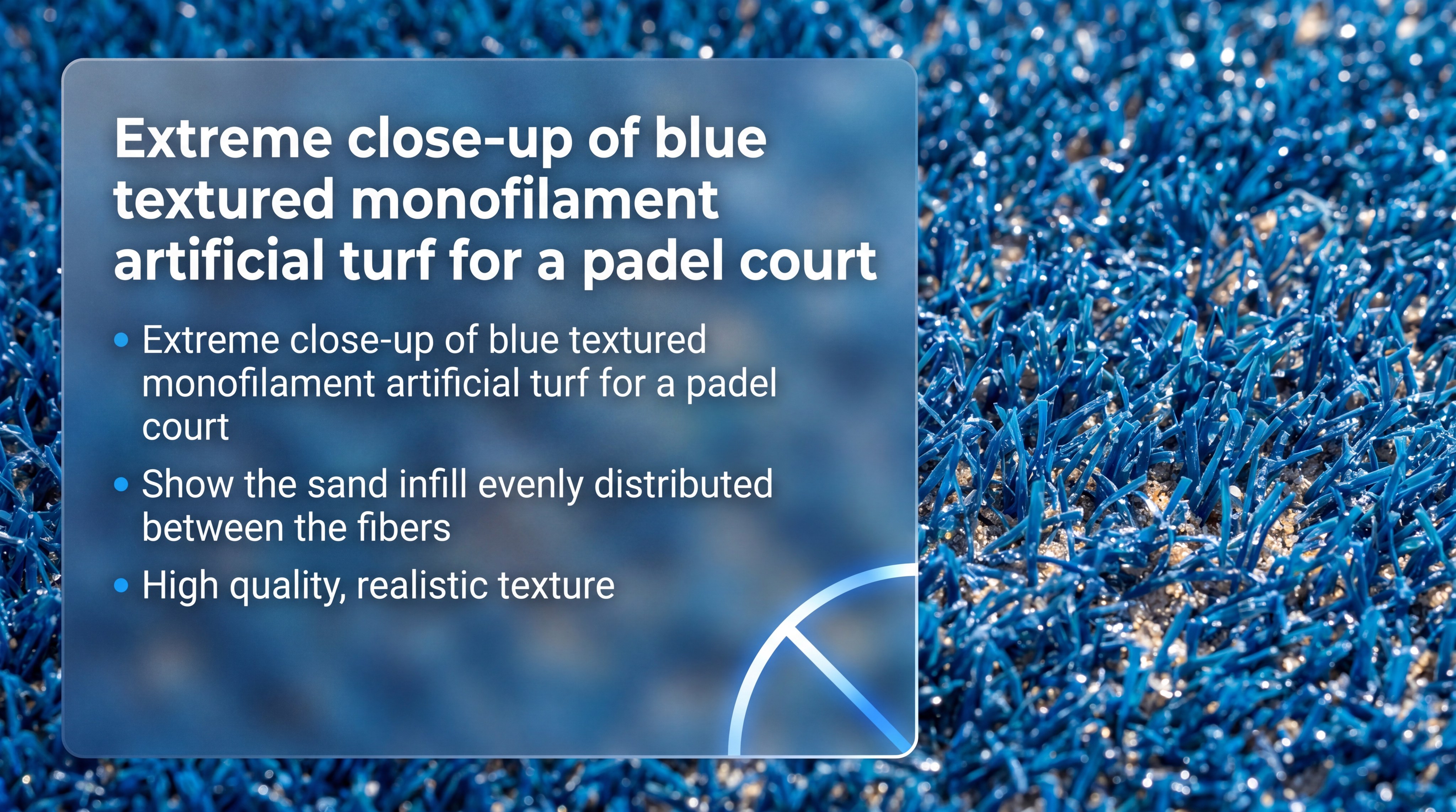 Extreme close-up of blue textured monofilament artificial turf for a padel court