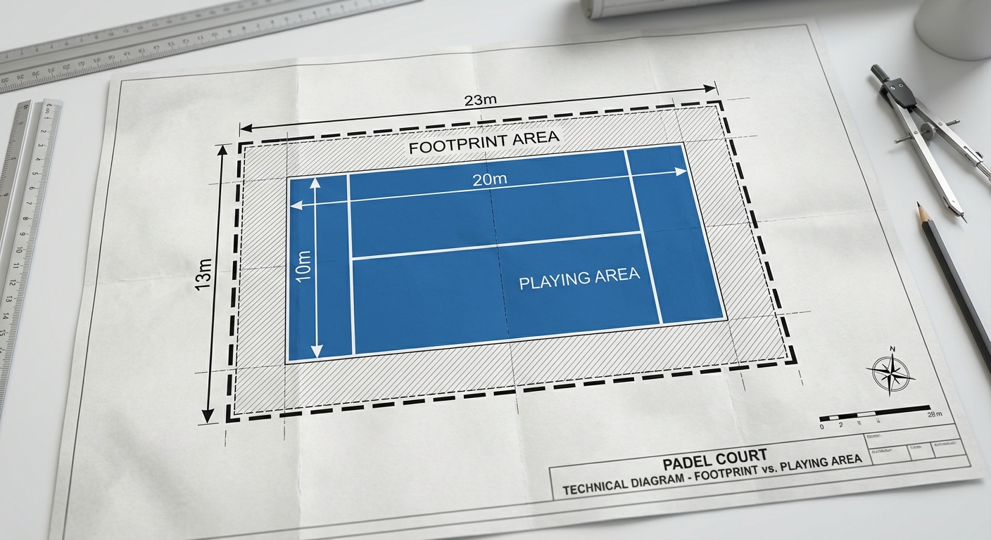 Construction diagram showing the total footprint including the safety perimeter.