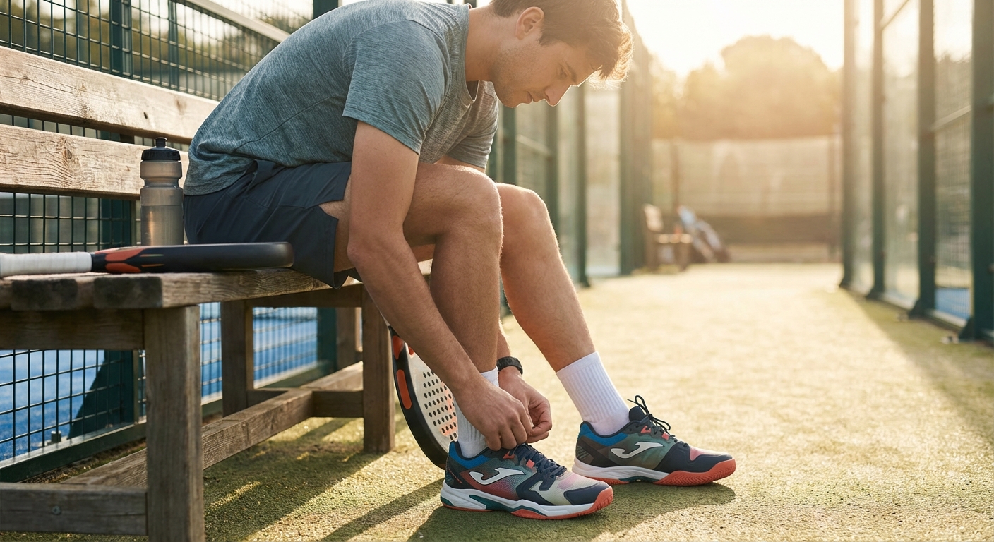 padel player lacing shoes