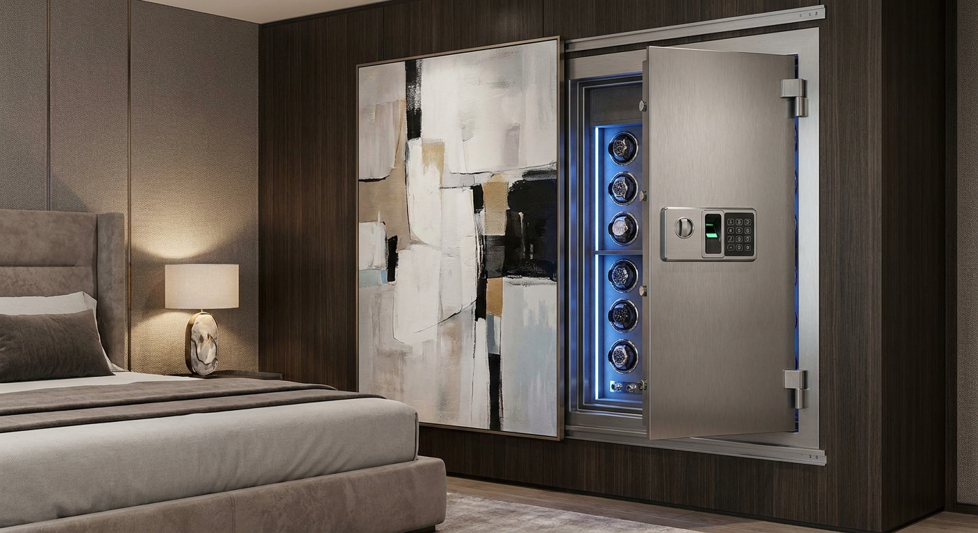 Luxury wall safe hidden inside a master bedroom