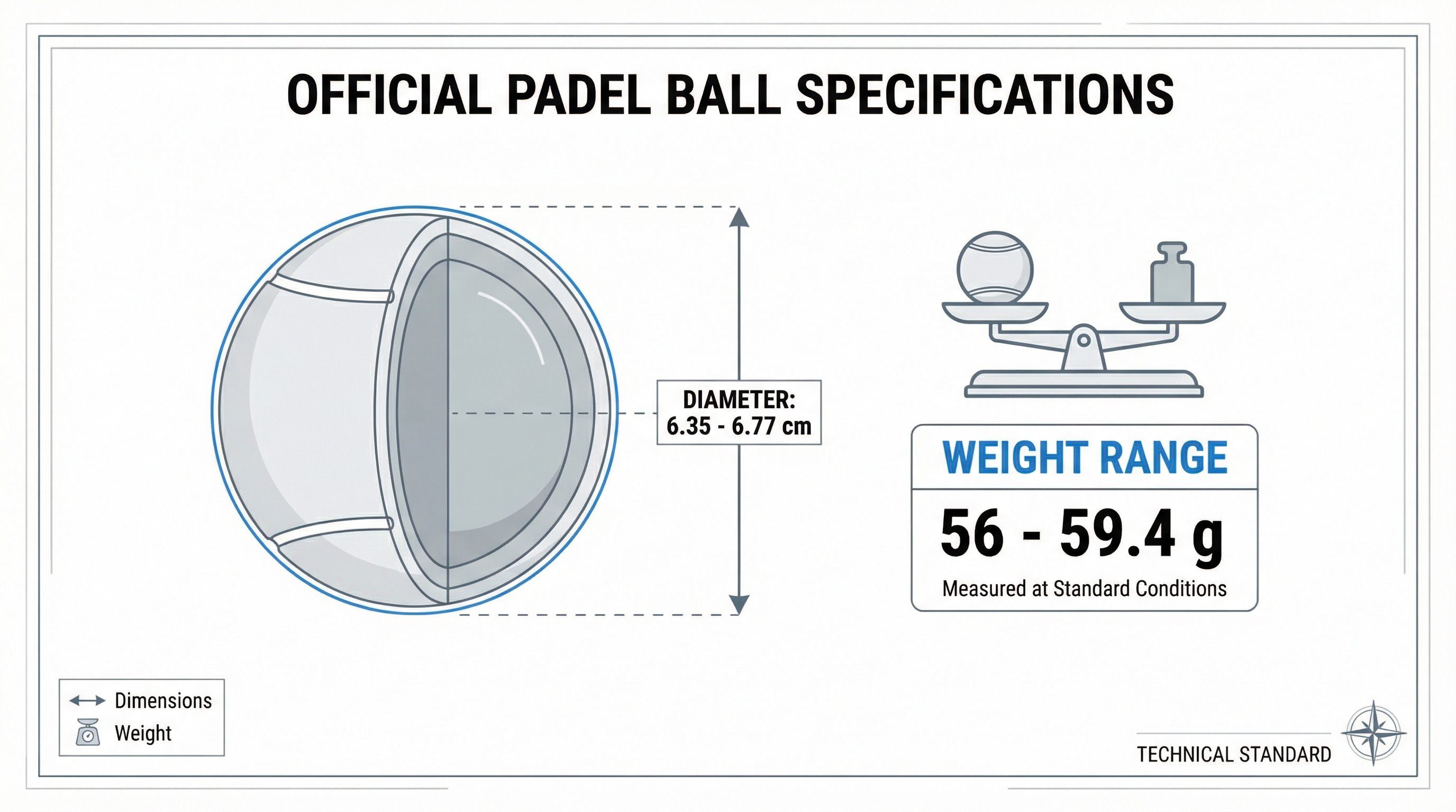 padel ball specifications diagram