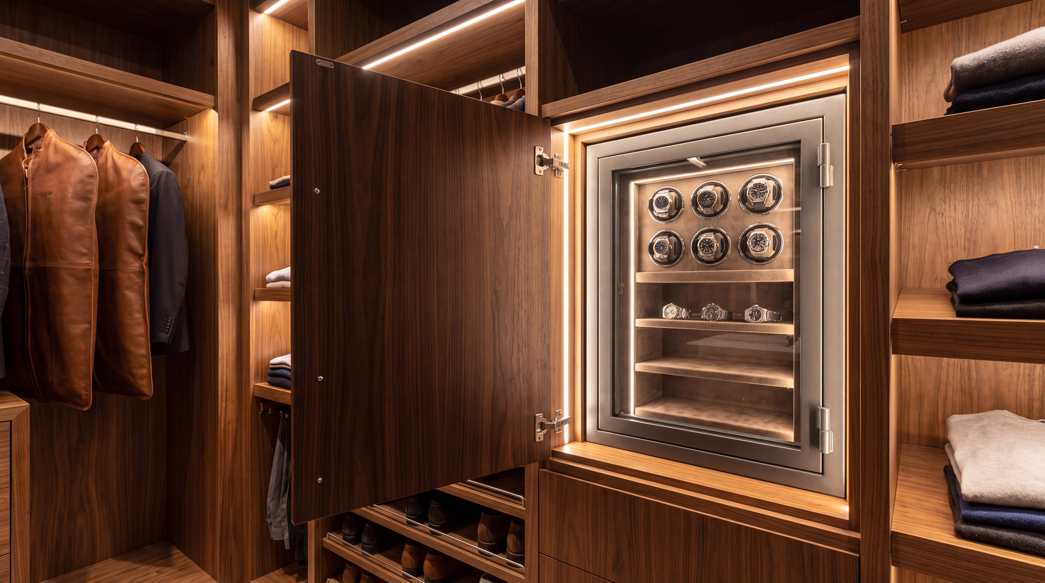 Watch safe installed in a walk-in closet
