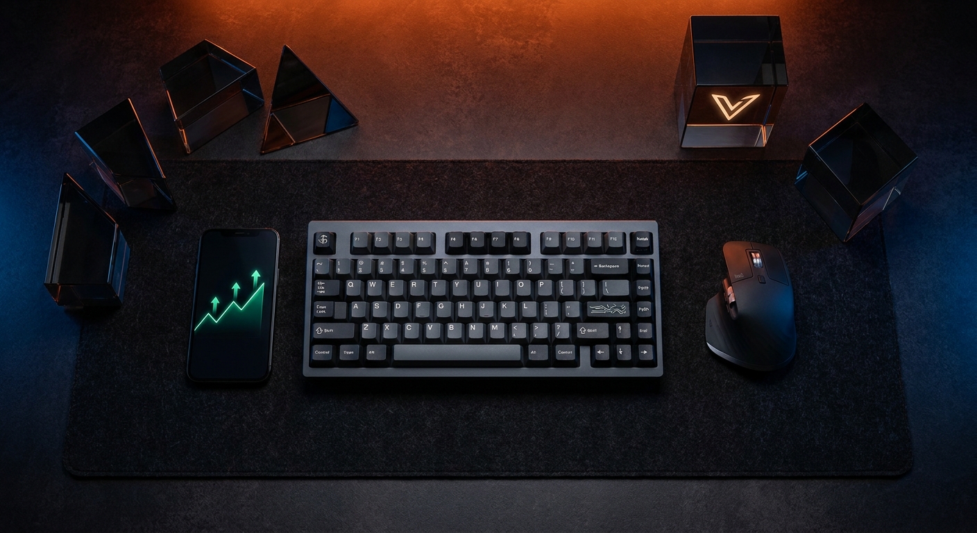 Modern Workspace Essentials with Financial Growth Visualization