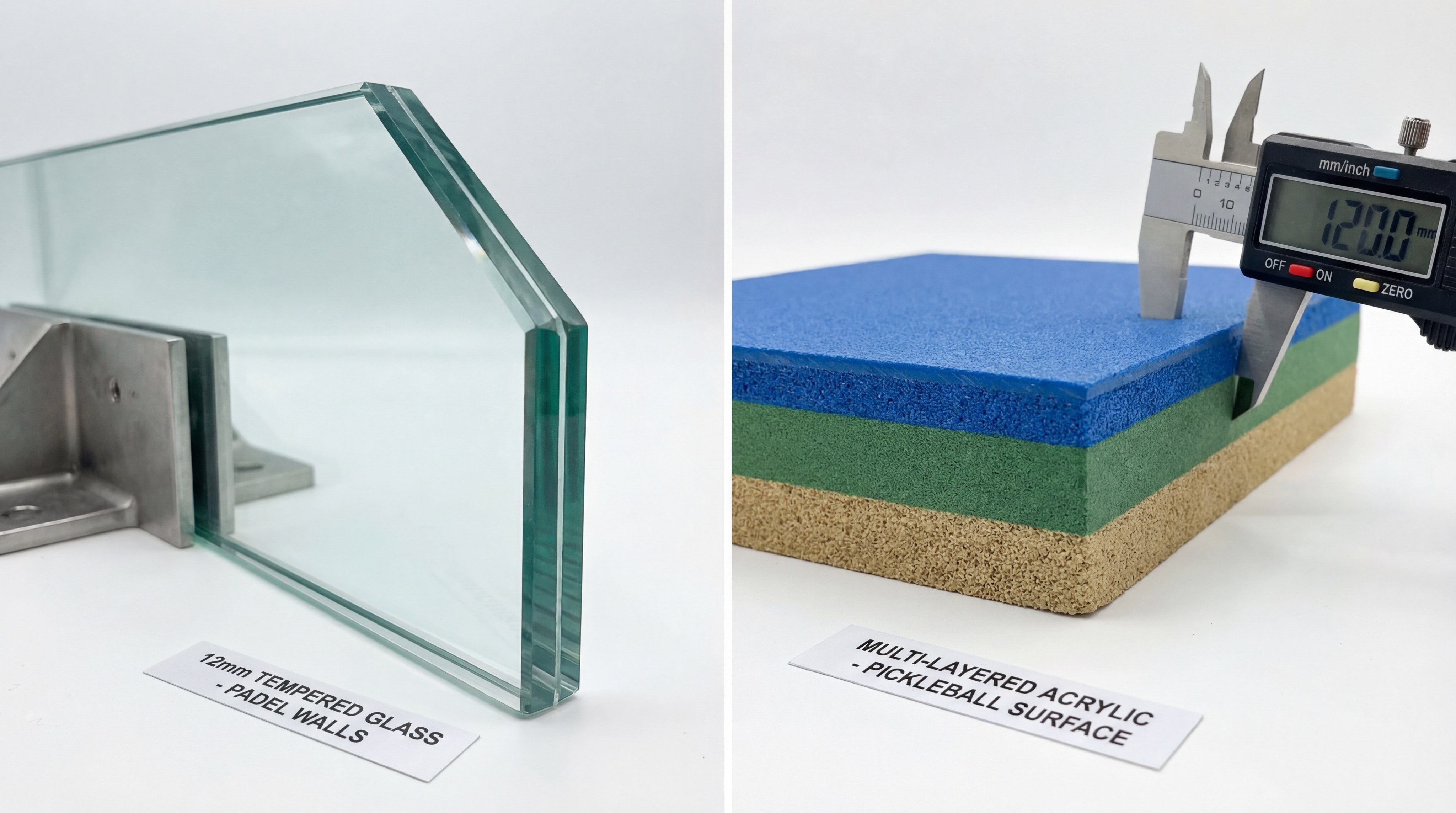 close up of padel glass and pickleball surface materials