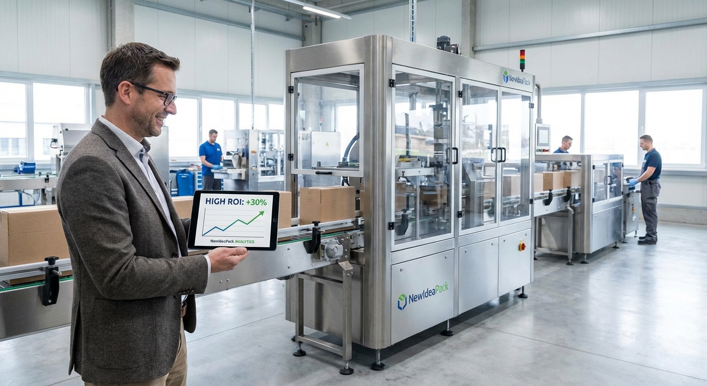 Business owner looking at production ROI on a tablet in a factory