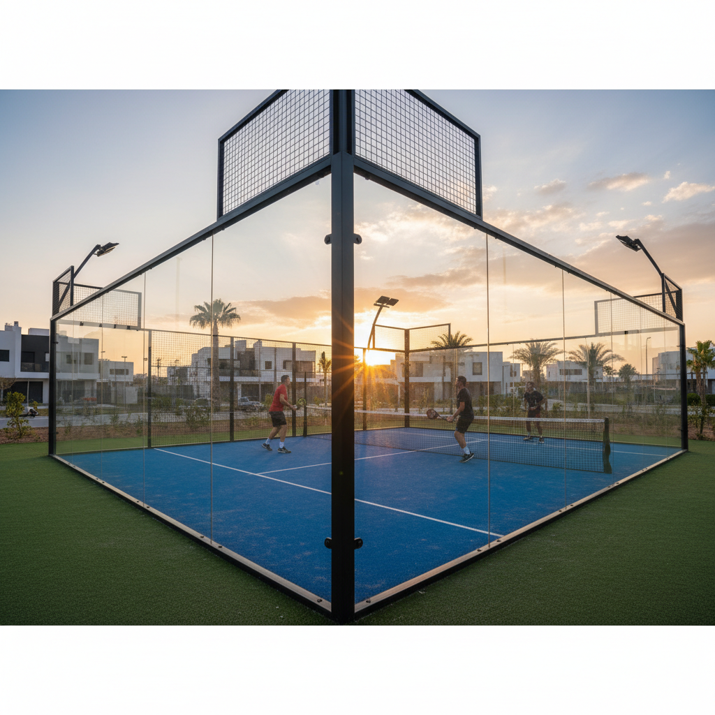 panoramic padel court sunset
