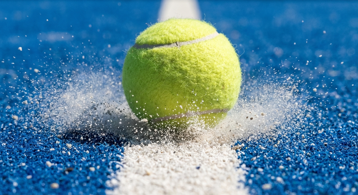 padel ball line impact closeup