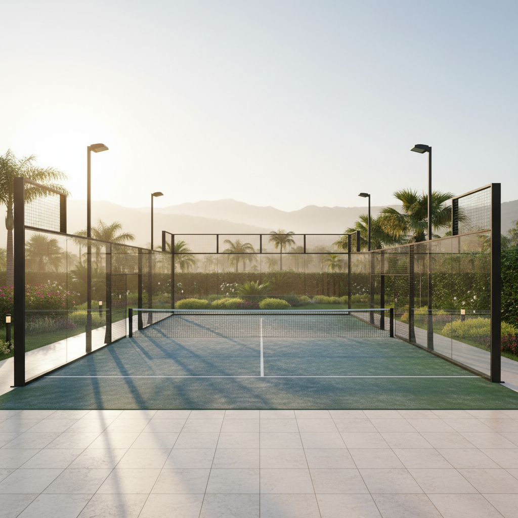 luxury outdoor padel court dawn