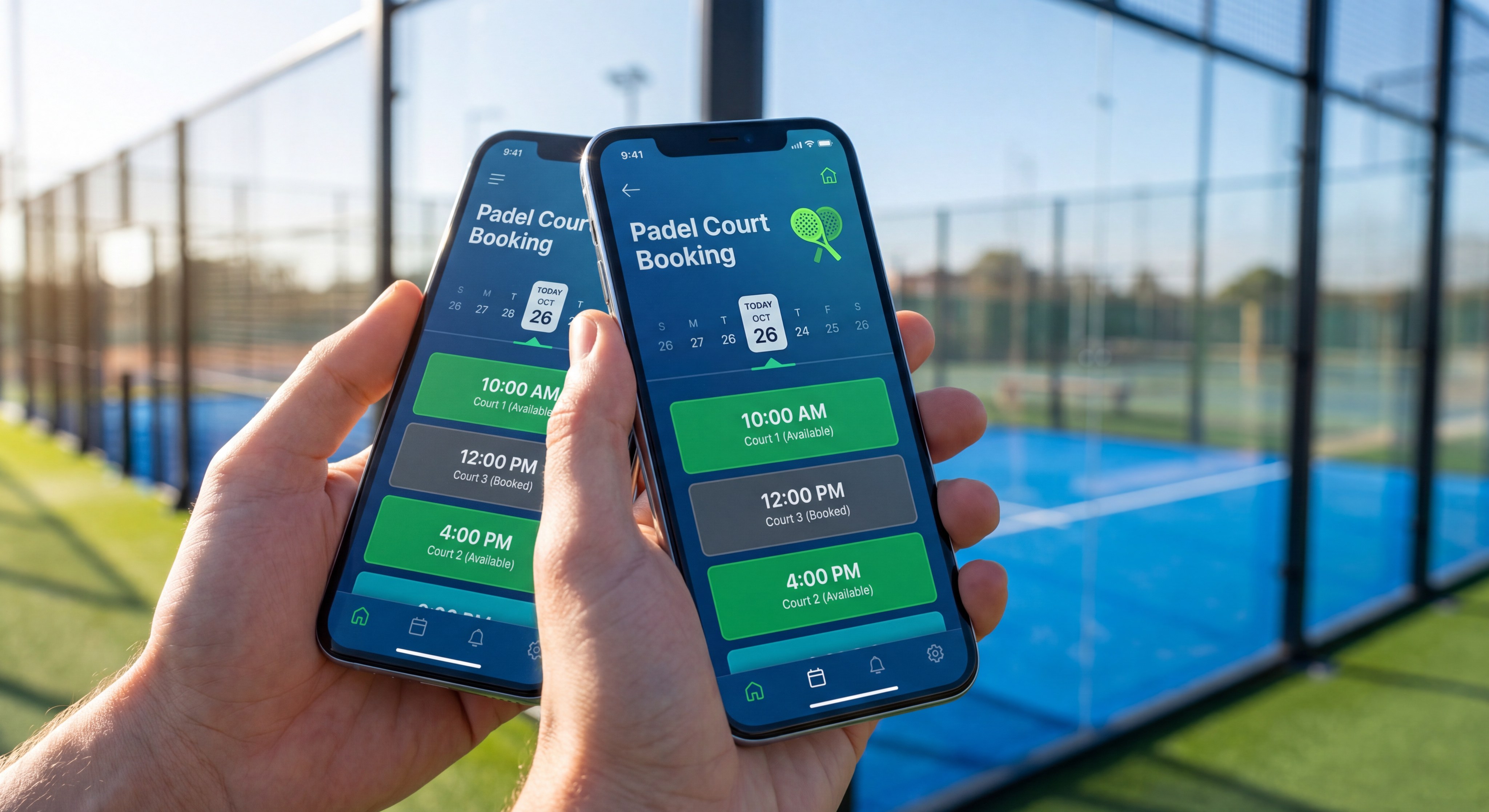 padel booking app smartphone hand