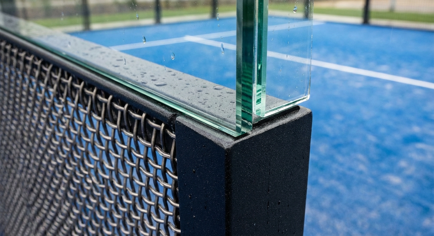 padel court glass frame closeup