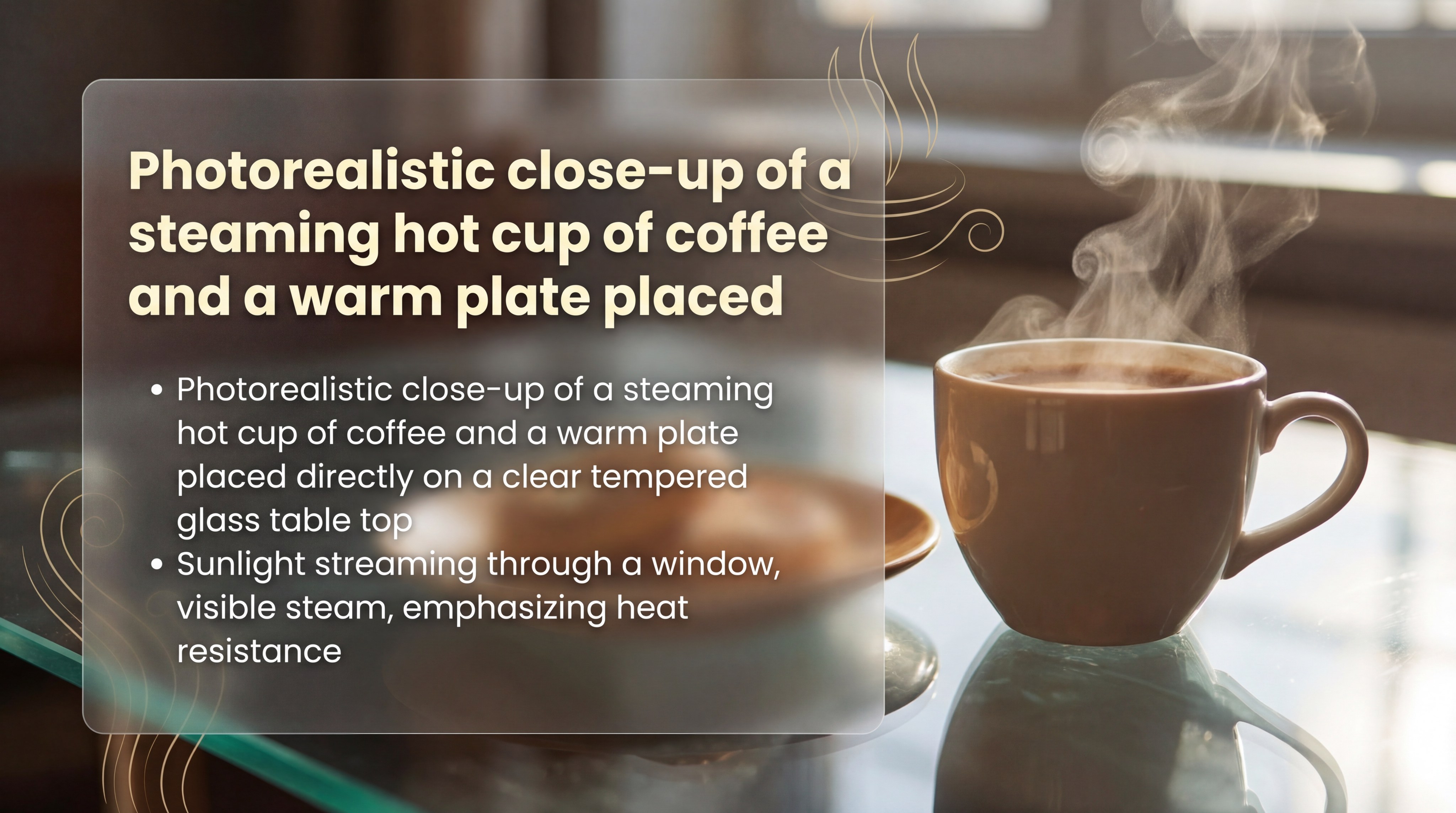 Coffee and hot plate on glass