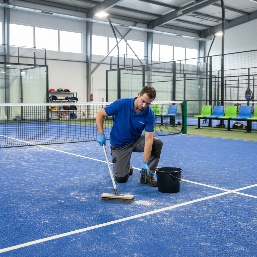 Professional cleaning and maintaining a padel court